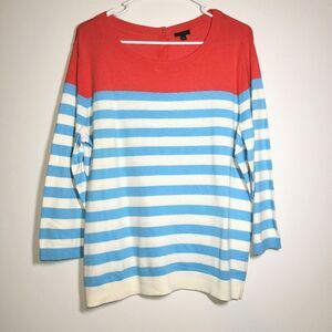 Talbots Coral Blue Striped Button-Back Sweater XL